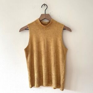 Vintage Y2K Gemelli Textured Tank Mustard Sleeveless Mock Neck Size Medium